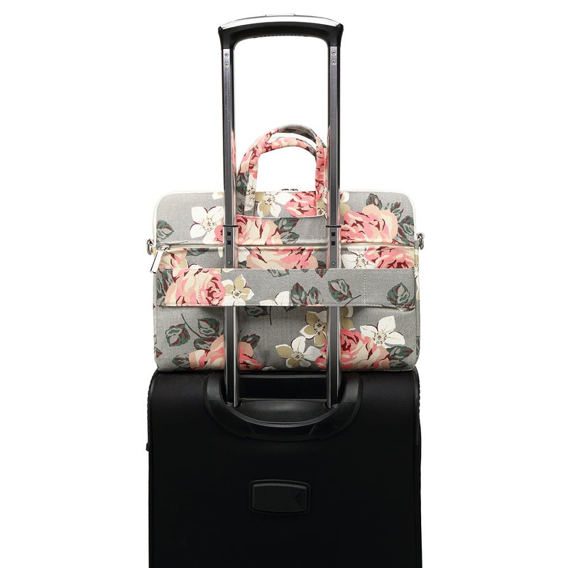 canvaslife Grey Rose Pattern 15 inch Waterproof Laptop Shoulder Messenger Bag for 14 inch to15.6 inch Laptop and MacBook Pro 15 Laptop Case - Image 4